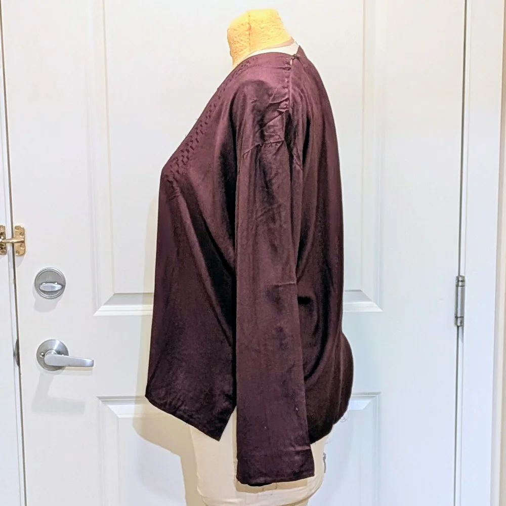 NWOT Beckwoman XL Oxblood Embroidered Double Button Collar Boho Tunic Blouse - Picture 5 of 8